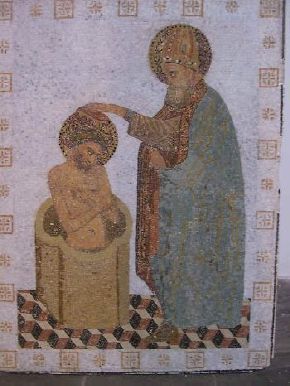 Battesimo di Agostino, mosaico della scuola di Tunisi