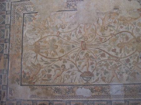 Mosaico degli Amori: fanciulli alati colgono e pigiano l'uva