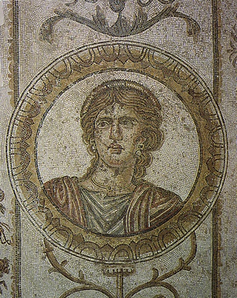 Trionfo di Dioniso: 120-130 d. C. particolare del Dio nel mosaico delle Terme di Traiano ad Acholla