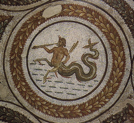Particolare di mosaico con il corteo del dio Nettuno