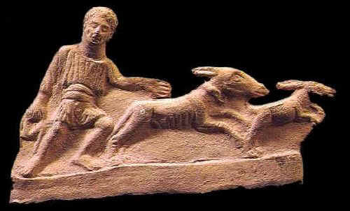 Statuetta in terracotta che rappresenta una scena di caccia. Il reperto si trova al Museo del Bardo
