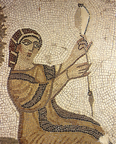 Mosaico con donna che tesse con il fuso