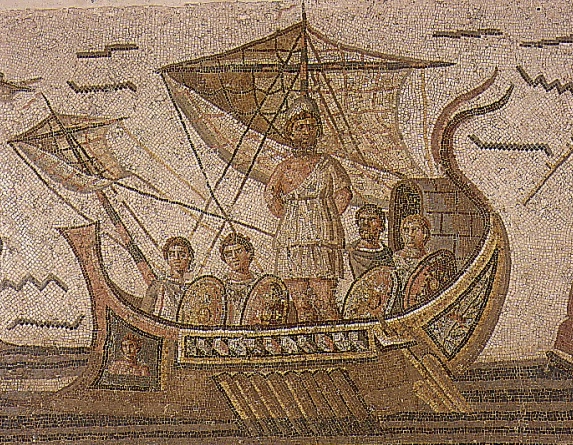 Mosaico che ricorda l'episodio di Ulisse legato al palo per resistere alle Sirene
