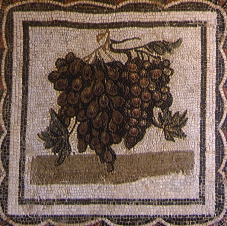 Mosaico romano con immagine di un grappolo d'uva, al Museo del Bardo