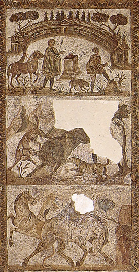 Scene varie di caccia su più registri, mosaico al Museo del Bardo