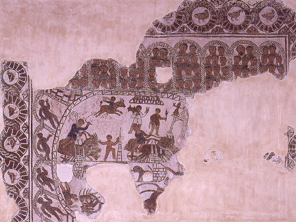Mosaico frammentario con scene di corse di bighe nello stadio, al Museo del Bardo