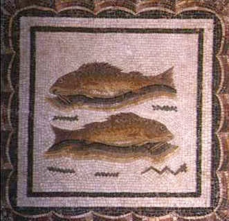 Piccolo pannello di un mosaico frammentario di un grande pavimento di un triclinium