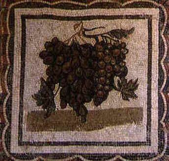 Piccolo pannello di un mosaico che rappresenta dei grappoli d'uva nera e bianca