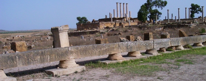 I resti del frontone della palestra di Petronio Felix: sullo sfondo il Capitolio