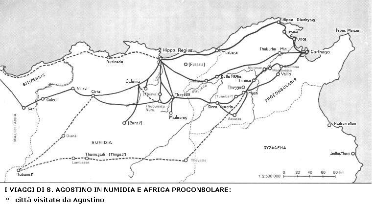L'Africa romana con indicazione dei viaggi di Agostino e le città visitate