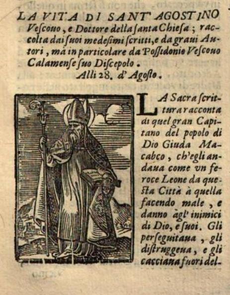 La pagina del volume di Vigliega che al 28 agosto tratta di sant'Agostino