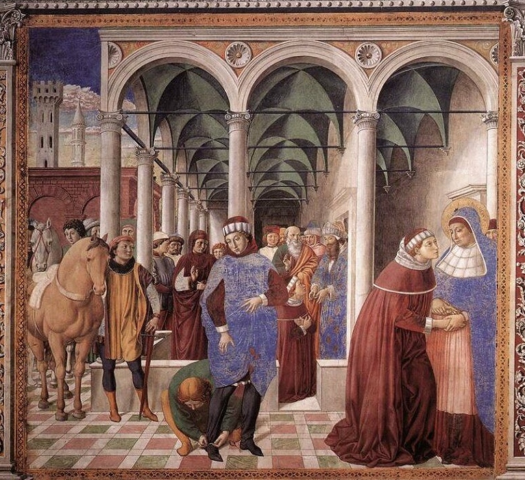L'arrivo a Milano di Agostino in un celebre affresco di Benozzo Gozzoli a San Gimignano nella chiesa di S. Agostino