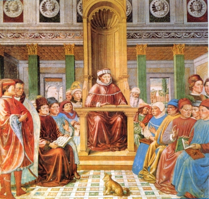 Agostino insegna retorica a Roma: affresco di Benozzo Gozzoli