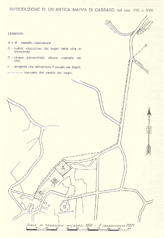 Mappa della vecchia Cassago tratta da un'opera di Pasquale Cattaneo
