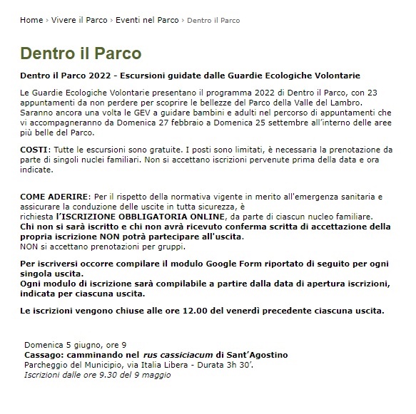 Le indicazioni per le escursioni guidate dalle Guardie Ecologiche Volontarie