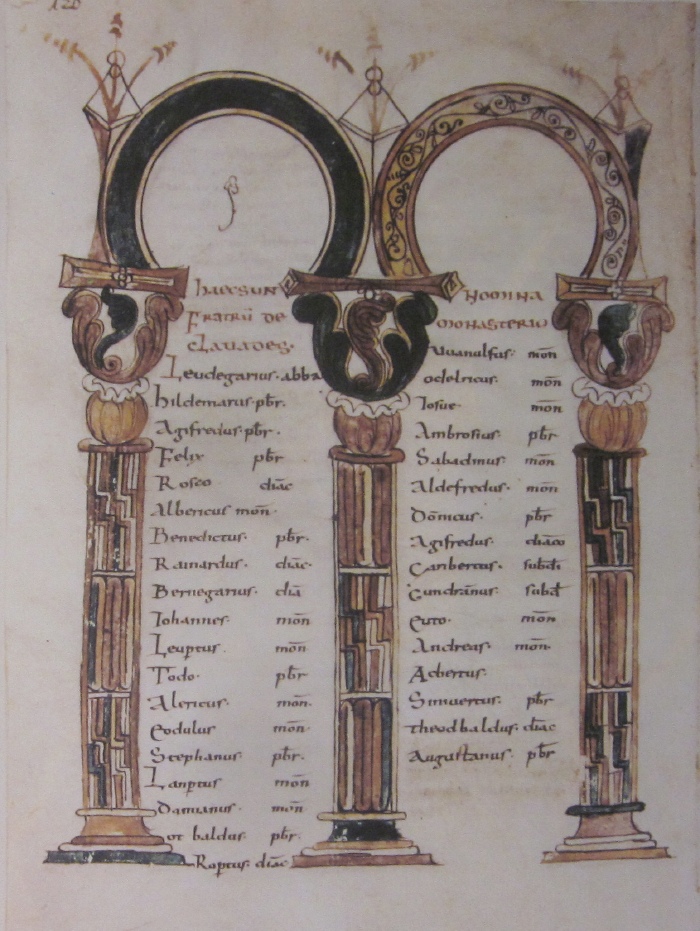 Manoscritto con l'elenco dei monaci residenti nell'abbazia benedettina di Civate iscritti nella Confraternita di Fabaria nell'anno 845 che  conservato nella Biblioteca del monastero di San Gallo