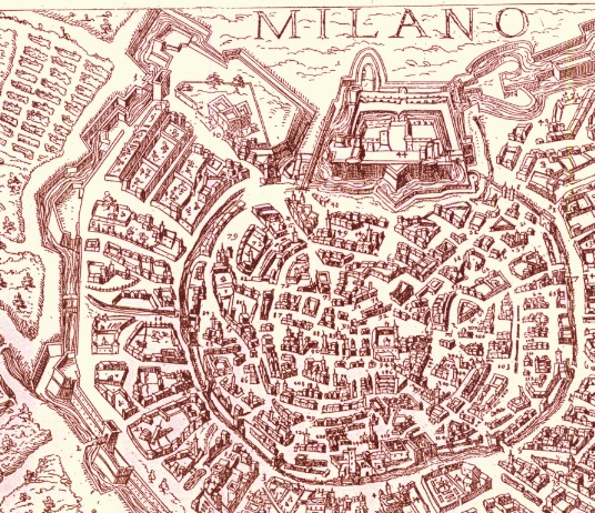 La Citt di Milano: in alto a sinistra Porta Vercellina (1) presso il castello Sforzesco