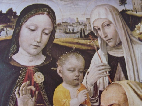 la vergine Maria con il Bambino e santa Caterina, opera del Bergognone a Brera