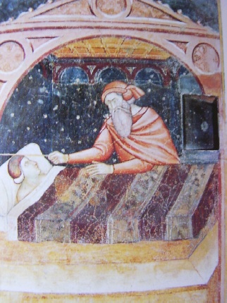 Il prete Luciano appare in sogno a Gamaliele, affresco a Lentate sul Seveso