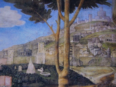 Paesaggio di campagna e citt del Mantegna