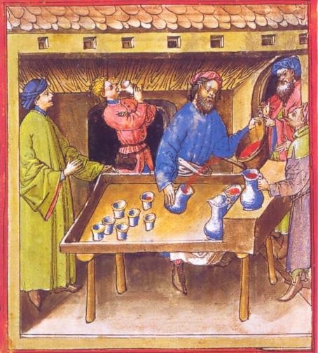 XV secolo: Bevitori all'osteria
