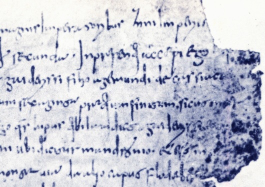 Cartola Venditionis dell'854 dove alla terza riga dopo guiderisso e agemundo compare il toponimo de cassiaco