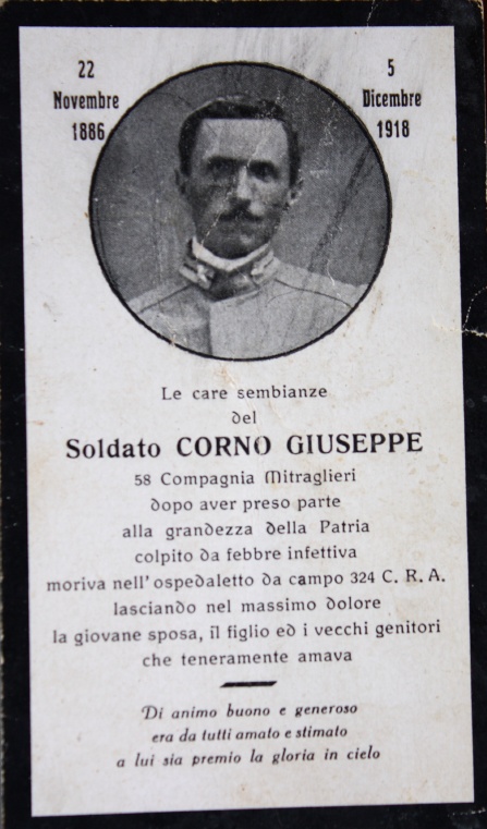 Immaginetta funebre di Giuseppe Corno