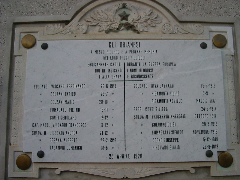 Lapide del Monumento ai Caduti della Prima Guerra Mondiale a Oriano
