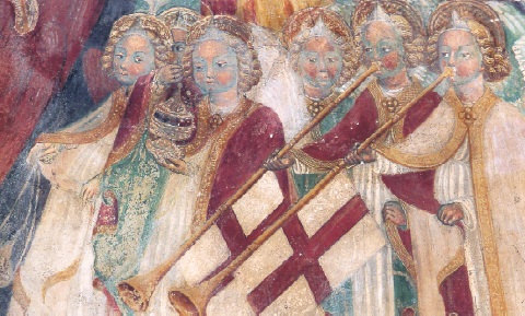 Casatenova, chiesa di S. Margherita: angeli 
								musicanti di Cristoforo Moretti, affresco del Quattrocento