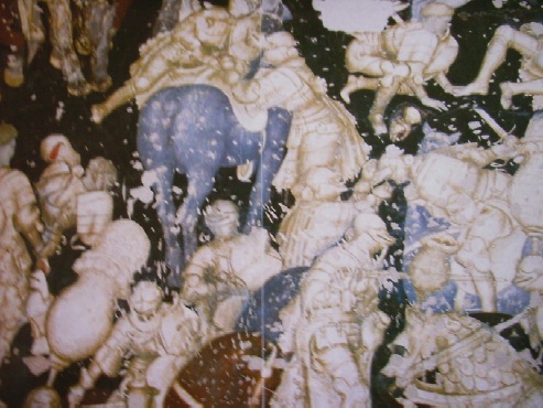 Affresco di Pisanello a Mantova con scene di un torneo di cavalieri