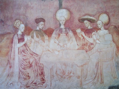Da un affresco di Angera del 1450: il gioco delle carte nelle corti dei Signori