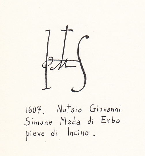 Signum tabellionatus del notaio Giovanni Simone Meda di Erba