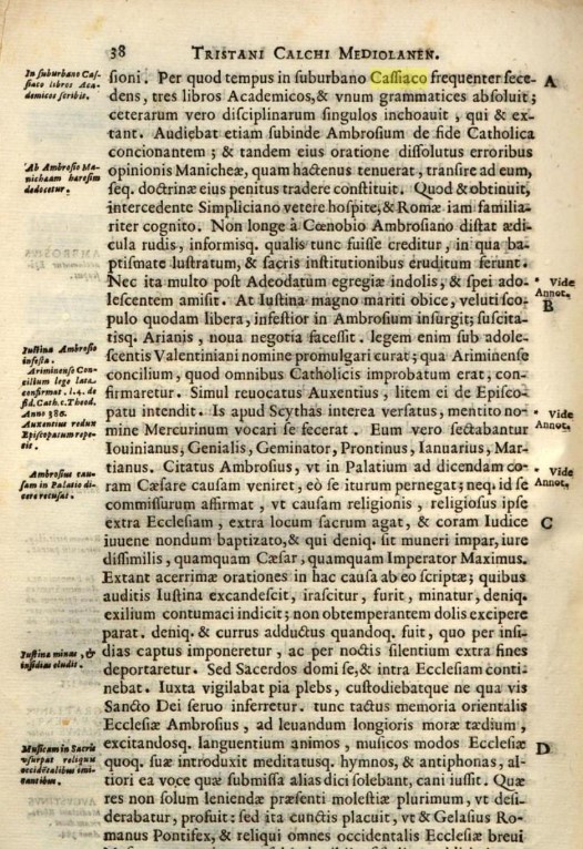 La pagina 38 del volume che riporta i ritiro di Cassiaco.