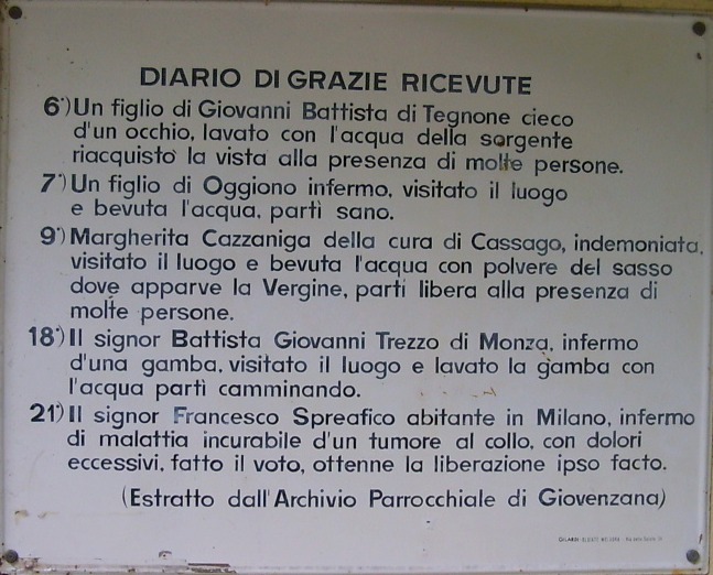 Lapide affissa all'entrata della chiesa della Madonna del Sasso