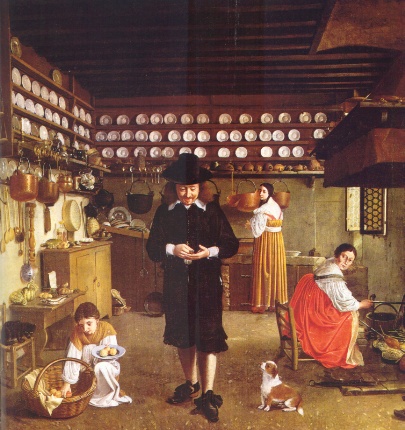 La cucina di una abitazione signorile seicentesca: opera di Wolfgang Heimbach (1613-1678) alla Gemaldegalerie di Dresda