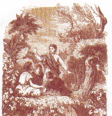Agostino e discepoli a rus Cassiciacum (1880 ca.) in una stampa di Hercule e Foulquier