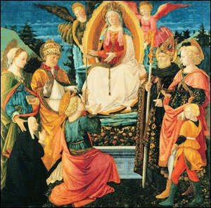  La Vergine in trono con Agostino e santi, tela di Filippo Lippi 