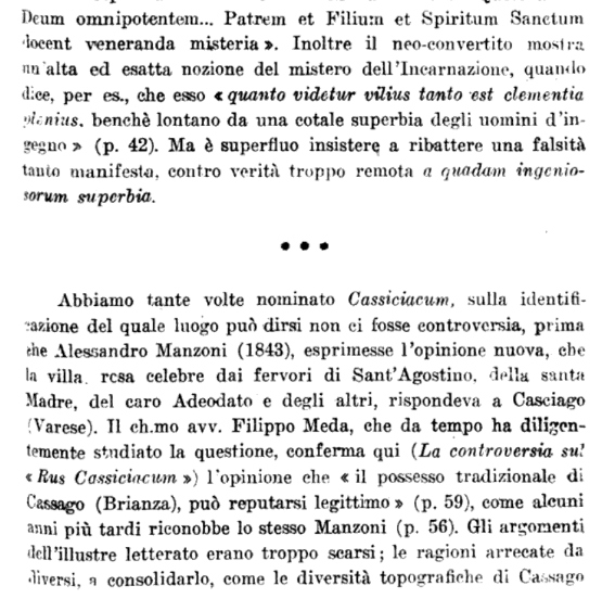 Parte del testo che identifica Cassiciacum con Cassago