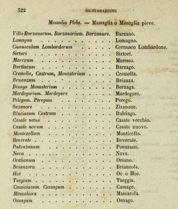 La pagina 322 del volume VII dove si identifica Cassago con il Cassiciacum agostiniano