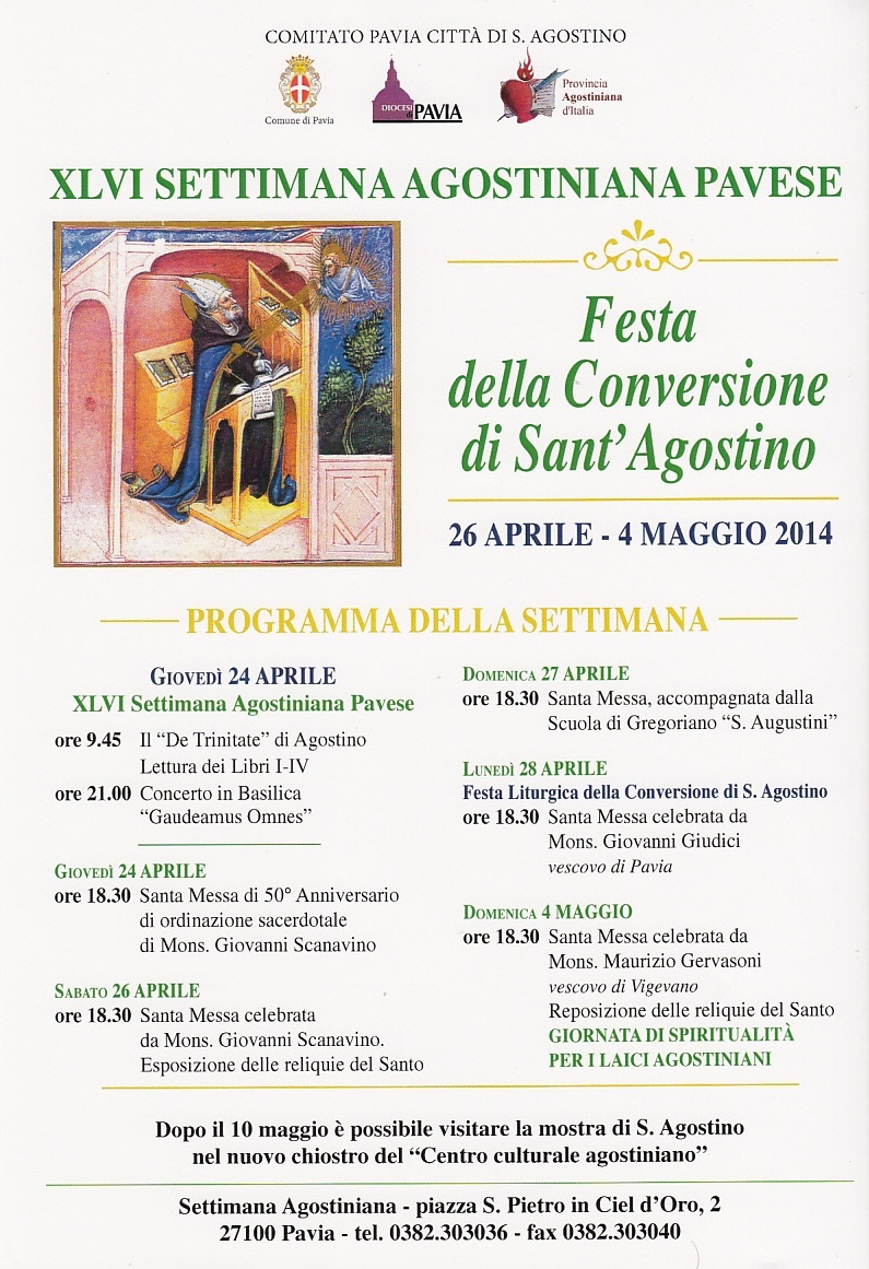 Il manifesto con il programma della XLVI Settimana Agostiniana Pavese