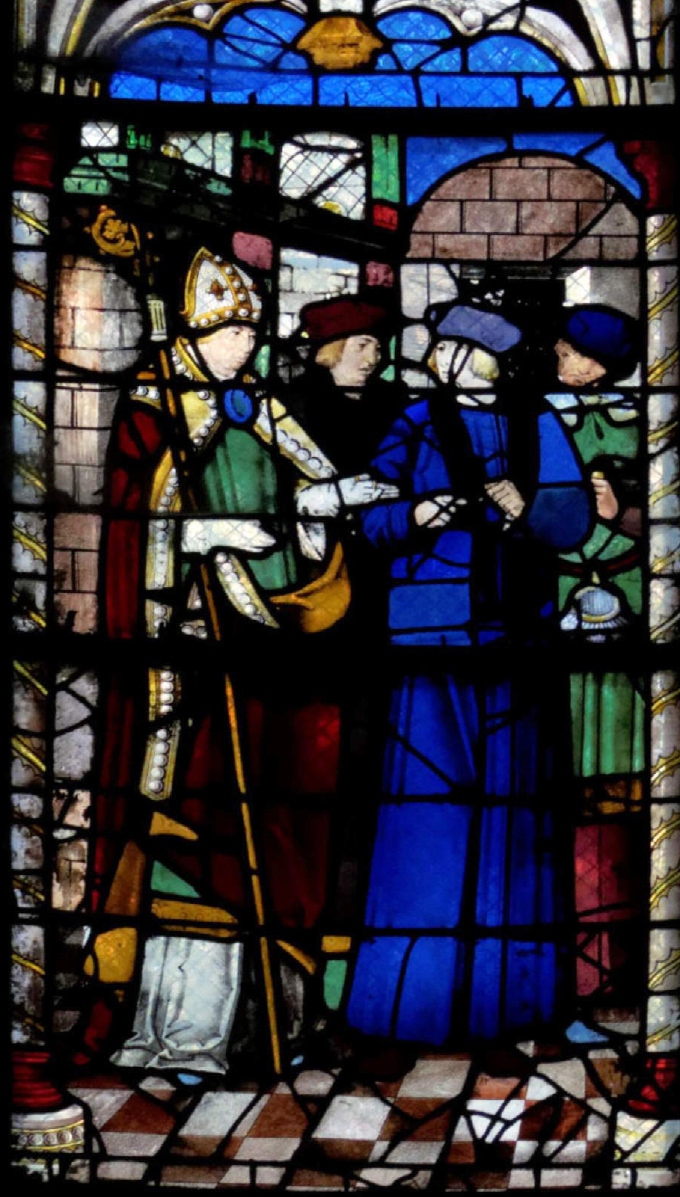 Agostino discute con Ambrogio, vetrata nella chiesa di Notre Dame a Eperney