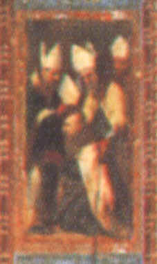 Agostino consacrato vescovo, particolare della pala di Semino Cesare e Alessandro a Loano