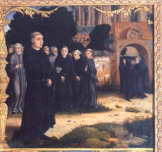 Agostino porta dall'Italia alcuni frati eremitani, nella Tavola di Jan van Scorel nella chiesa di Santo Stefano a Gerusalemme