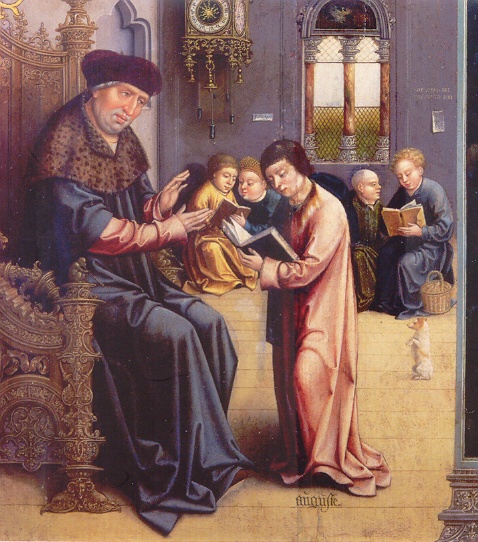 Agostino va a scuola, nella Tavola di Jan van Scorel nella chiesa di Santo Stefano a Gerusalemme
