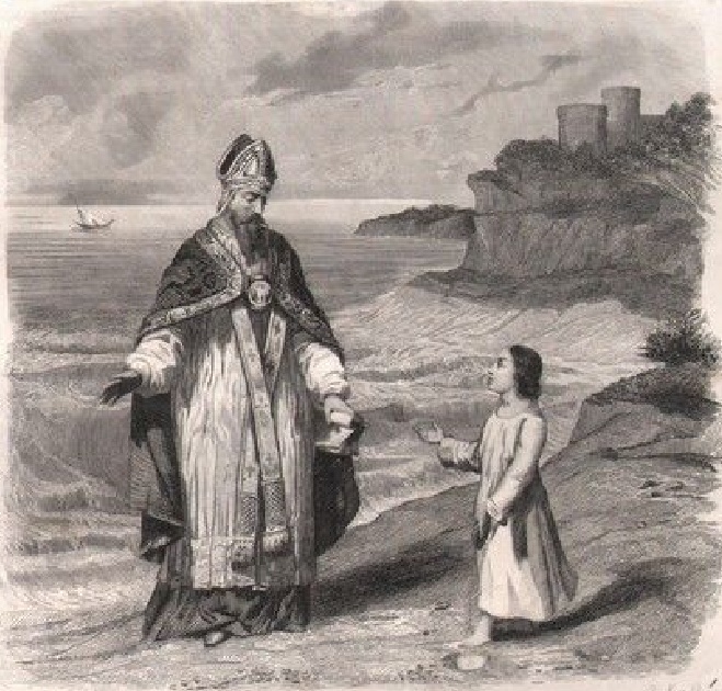 Agostino incontra Ges sulla spiaggia, nella pubblicazione francese di in una Vita di sant'Agostino