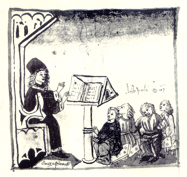 Agostino insegna a Tagaste, immagine tratta dalla Vita sancti Augustini