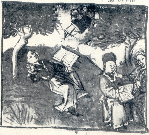La scena del tolle lege nel giardino di Milano, immagine tratta dalla Vita sancti Augustini
