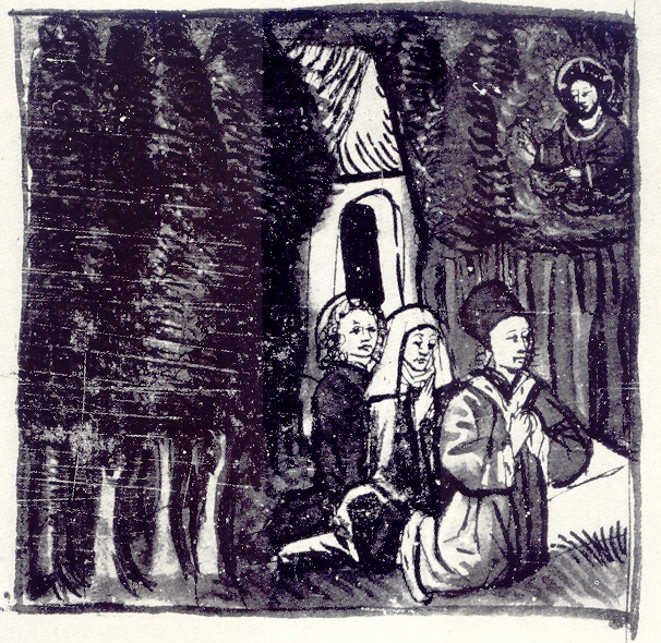 Agostino e i suoi amici a Cassiciaco conducono una vita di preghiera, immagine tratta dalla Vita sancti Augustini