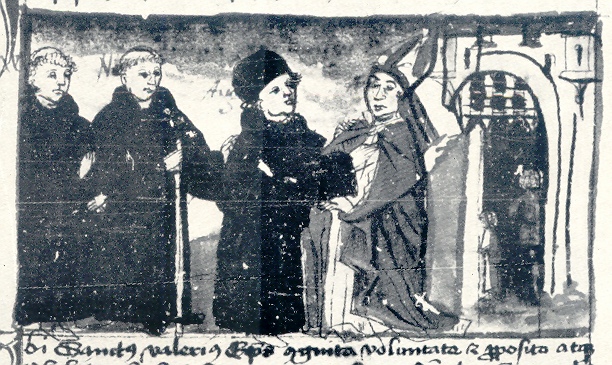 Agostino  accolto da Valerio vescovo di Ippona, immagine tratta dalla Vita sancti Augustini