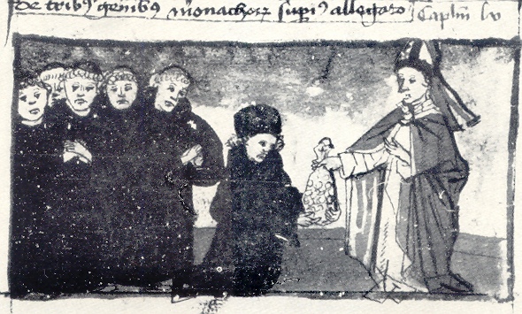 Valerio fa una donazione per costruire un monastero, immagine tratta dalla Vita sancti Augustini